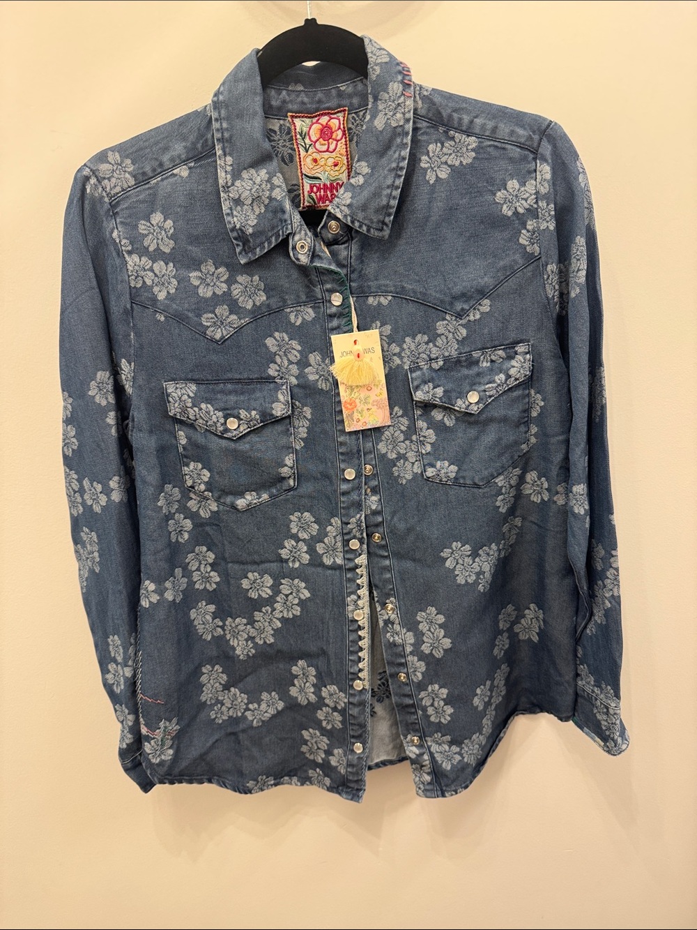 Johnny Was Blue Floral Denim Western Shirt